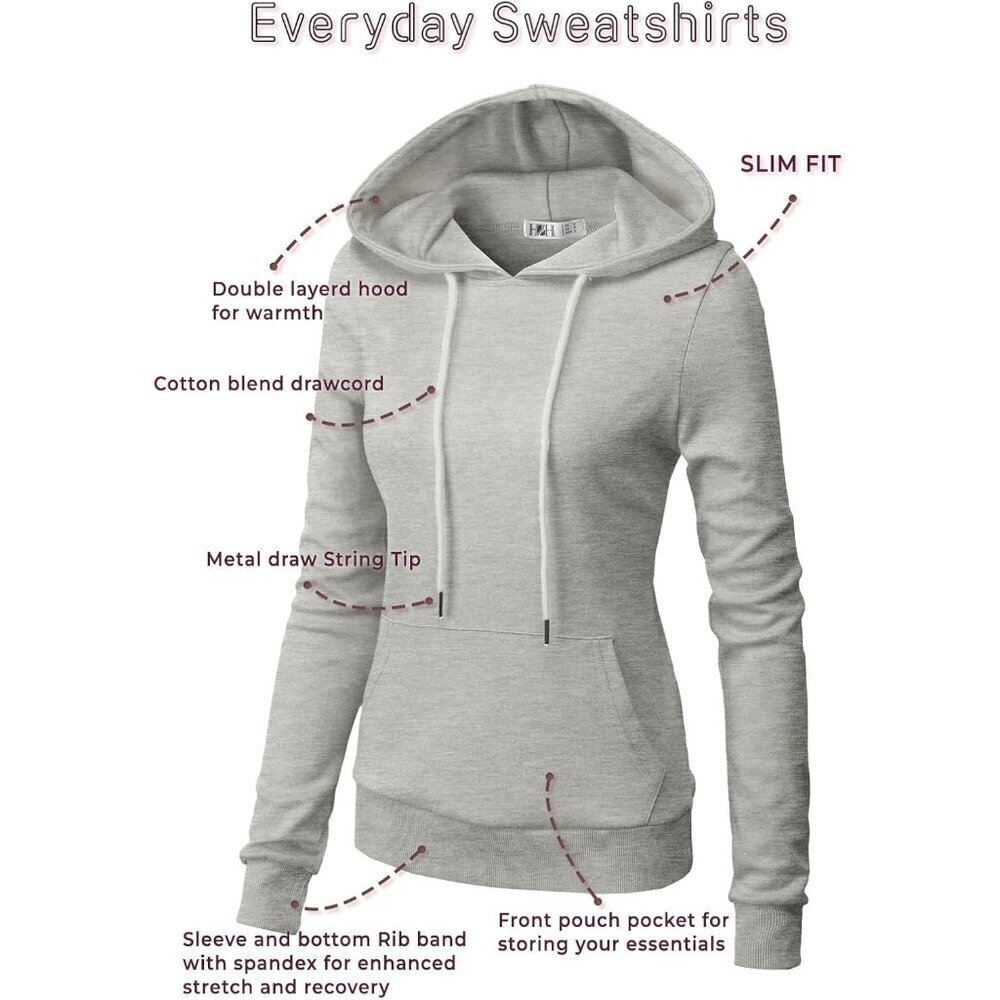 Women's Slim Fit Cotton Polyester Hoodie Pullover Casual Long Sleeve - Picture 4 of 5